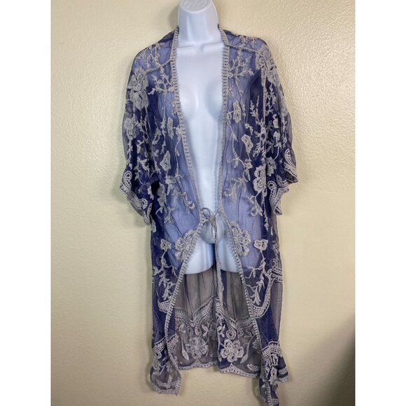 Vince‎ Camuto Missy Sheer Lace Embroidered Kimono Cardigan Cover- Up OS Medium - Picture 12 of 12